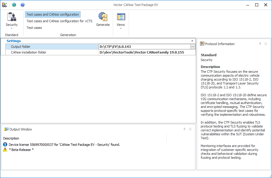 User interface of the Generator Tool to create a CANoe configuration (security example) CANoe_TP_EV_Security_Generator.png