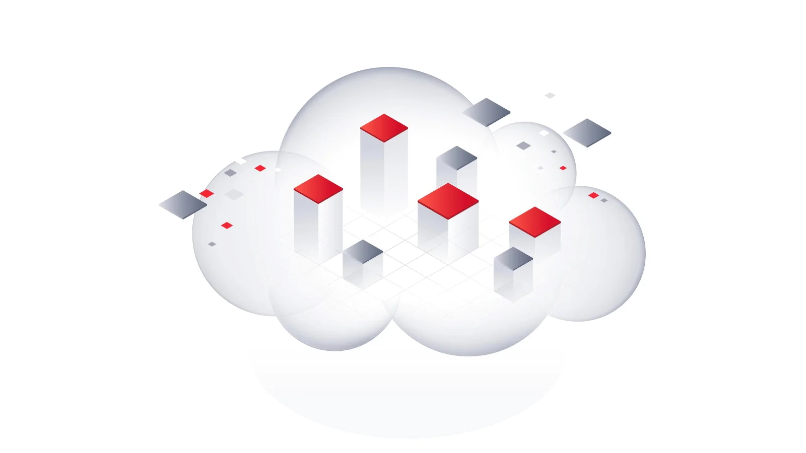 With Vector’s product portfolio, you can advance software-defined systems with proven tools that support each development stage. Vector’s image shows a cloud-like cluster of white rounded forms with floating red and gray cubes distributed across and around the shape.