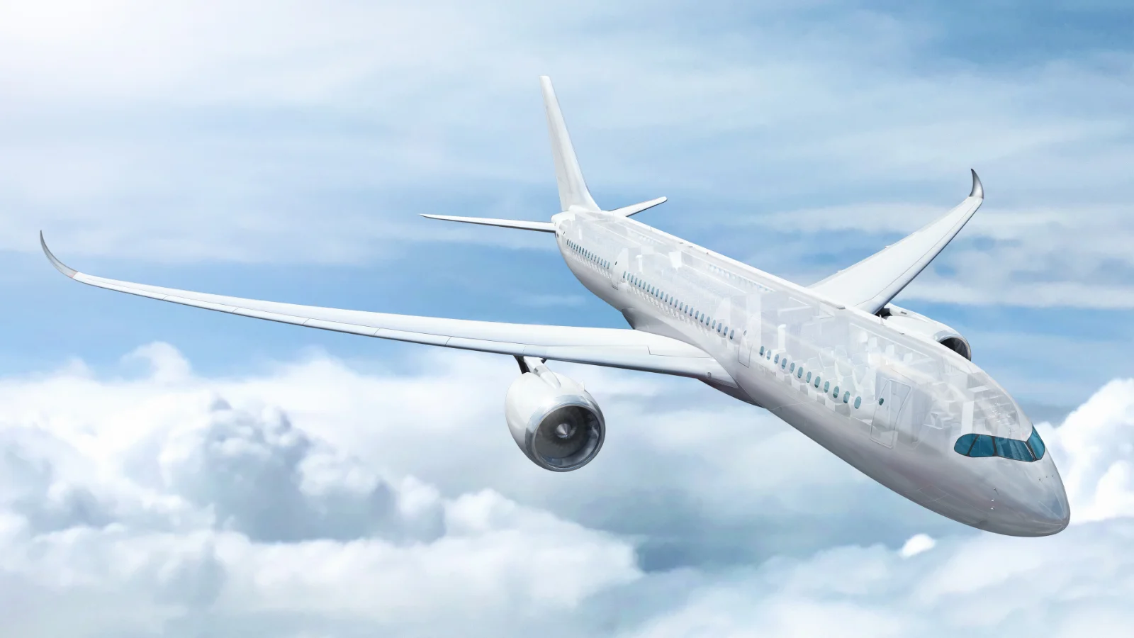 Vector helps aerospace teams manage distributed systems with the visibility and control needed across development. Concept image of a white passenger aircraft flying above clouds in a bright blue sky.