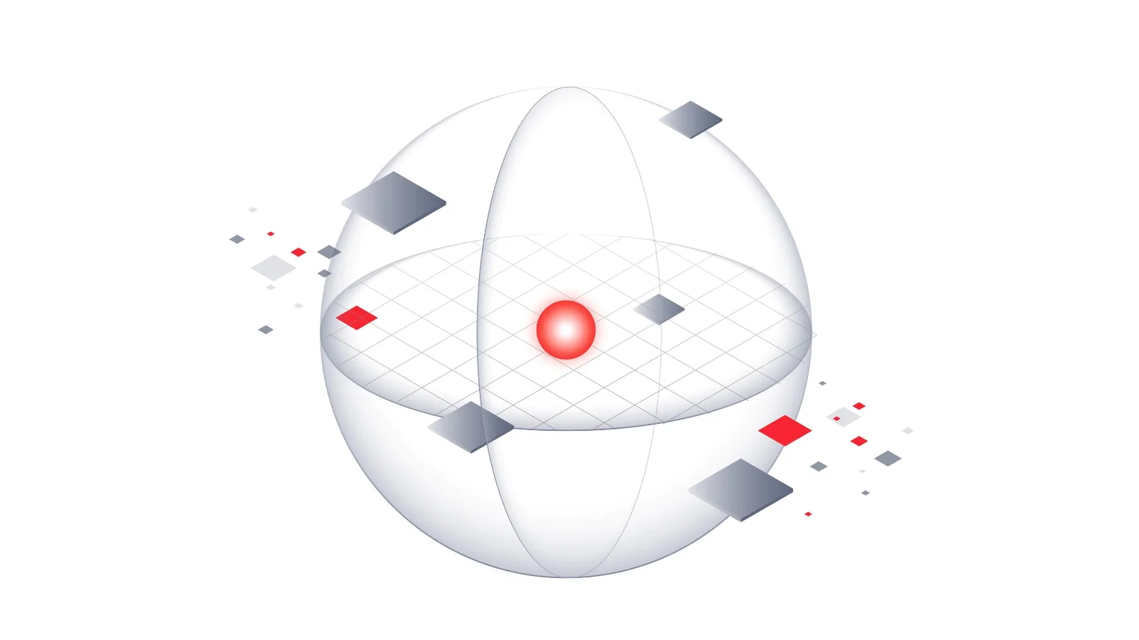 Vector’s intelligent ecosystem connects platforms, tools, and services so you can create a strong foundation for continuous lifecycle evolution. Vector’s image shows a white spherical grid with intersecting orbital rings, a red glowing center, and floating gray and red geometric tiles surrounding the structure.
